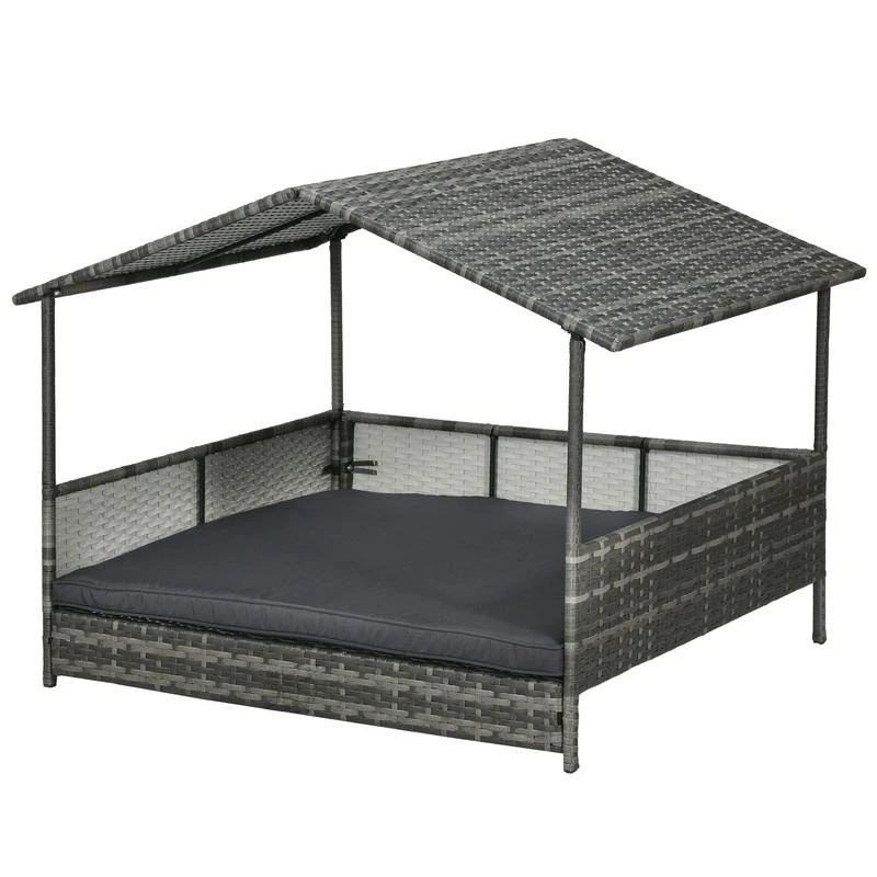 

Outdoor Dog Bed with Canopy, Rattan Dog Bed with Soft Cushion Removable Cover for Medium and Large Dogs, Dark Gray
