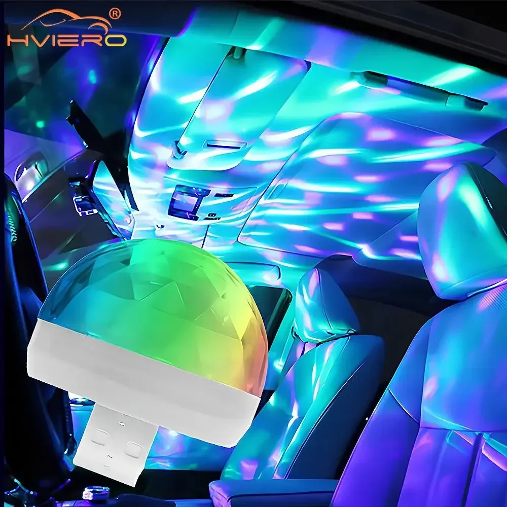 1X Car Auto USB DJ RGB Mini Colorful Music Sound LED USB-C IOS Holiday Party Karaoke Atmosphere Lamp Welcome 5V Ball Laser Light