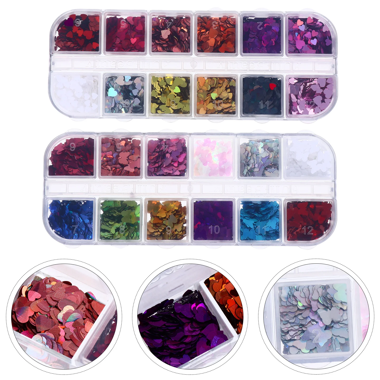 2 Boxen herzförmige Nail Art Pailletten, ultradünn, glitzernd, Maniküre-Zubehör, tragbare Nageldekoration für Frauen, Maniküre-Pailletten