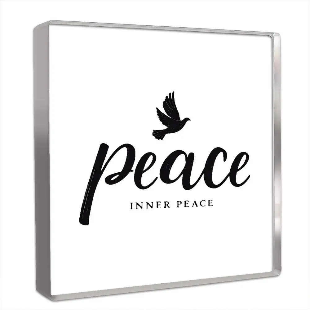 CIFBUY Acrylic Sign 2D Flat Dove Peace Letter Square Minimalist Black White Inspirational Calm Art Desk Wall Decor Home Office