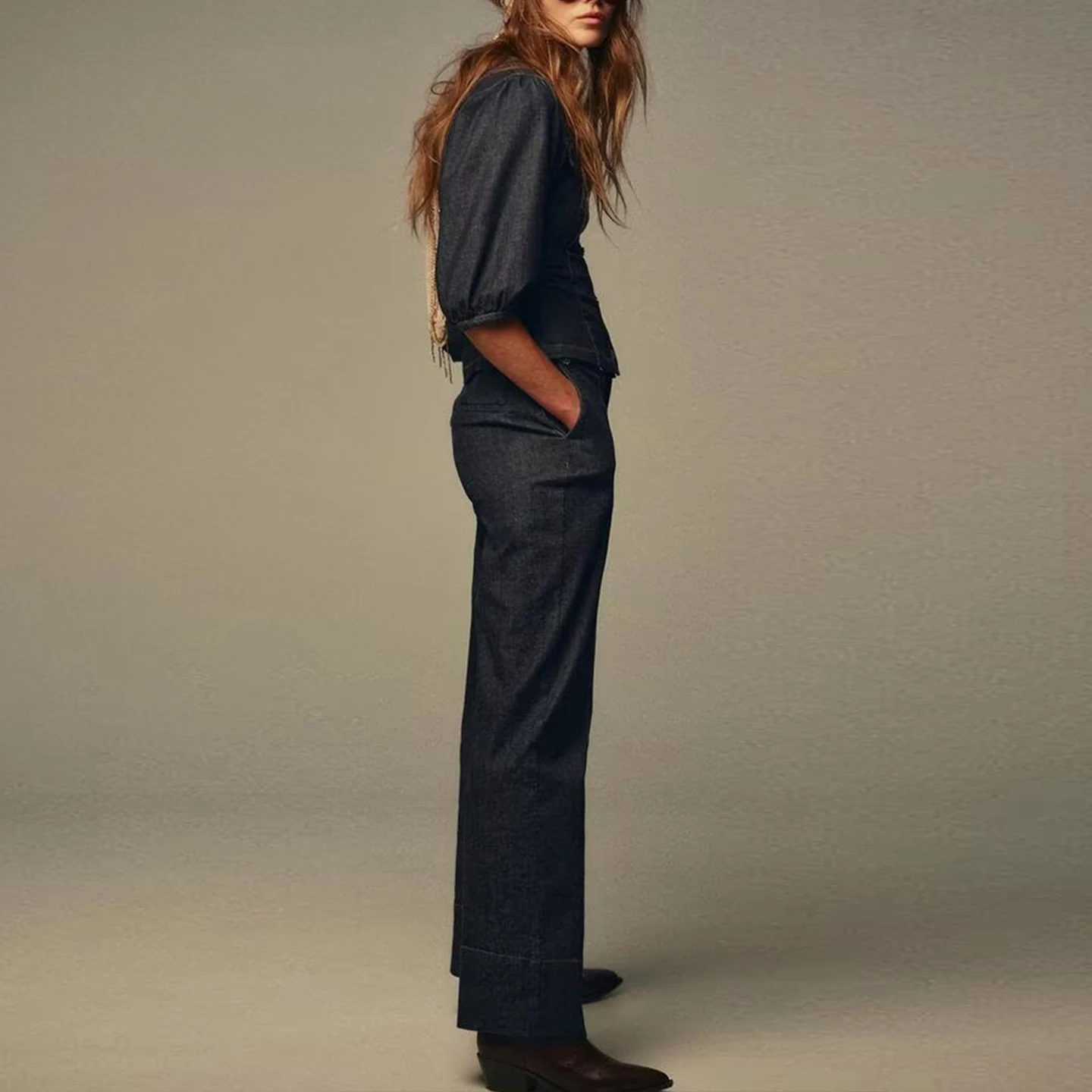 Z 여성용 버블 스웨트 셔츠와 플레어 진 패션 세트 2025 가을 컬렉션 중국 브랜드 성인용 사계절 착용