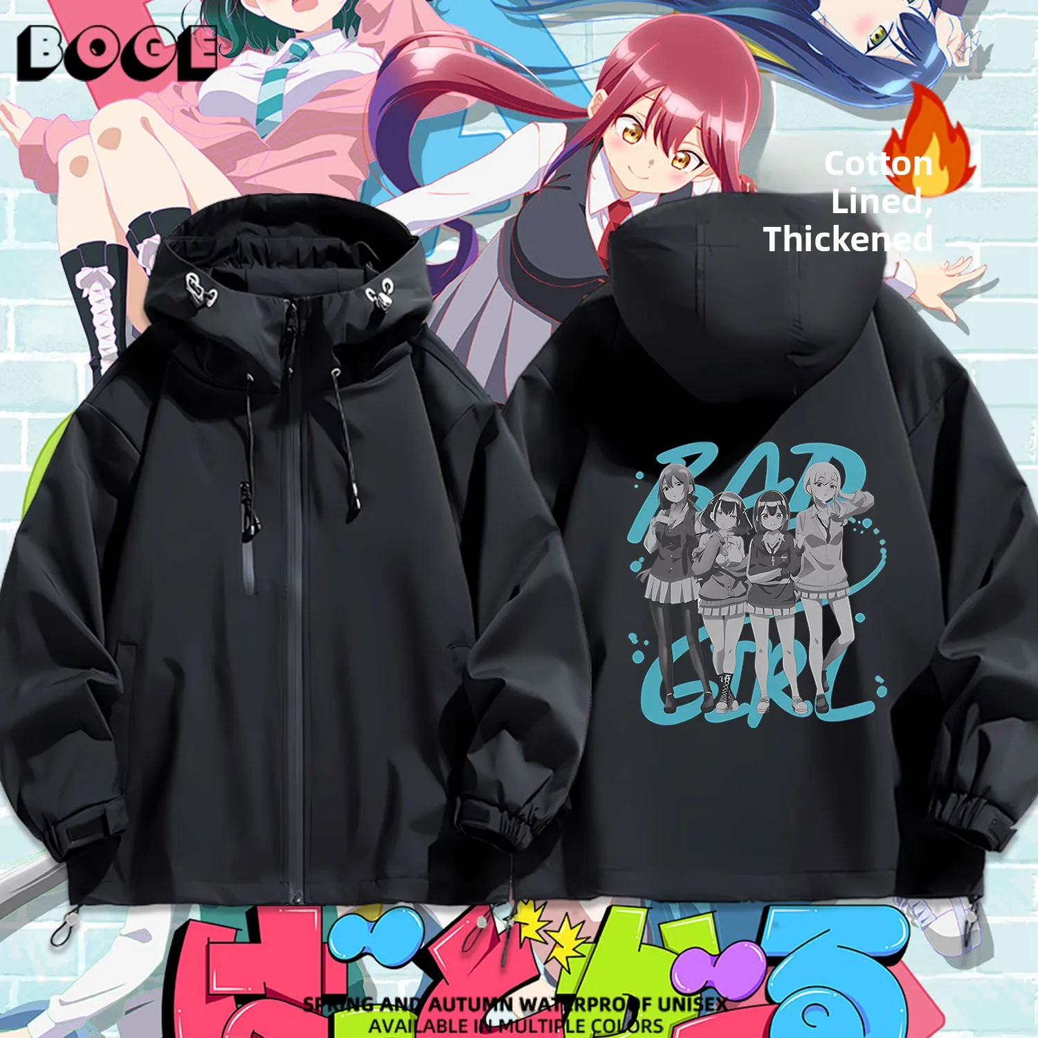 

Bairl Anime Collaborative Cotton-Padded Jaet Outdoor Casual Sle Polyester Fiber Waterproof Coat for Teenage Students
