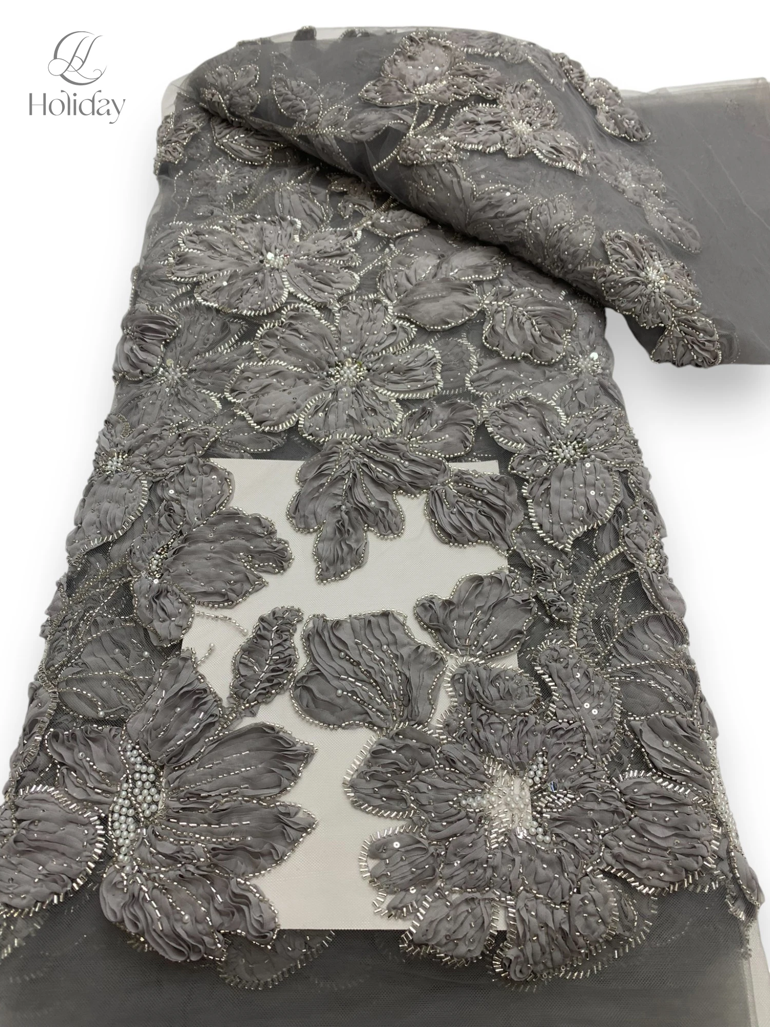 

lace fabric 1or3 yards high quality French Mesh Lace Fabric Beads African Lace Party Wedding Chiffon lace fabric