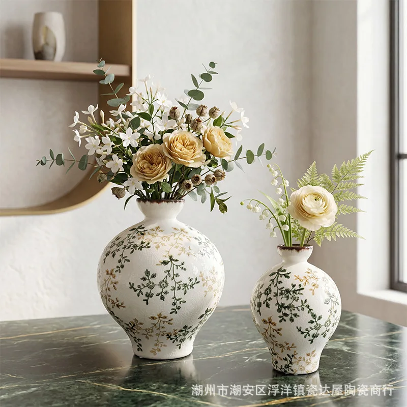 DSA New Chinese Pastoral Retro Ceramic Ice Cracked Small Vase Creative Living Room Tabletop Ornament