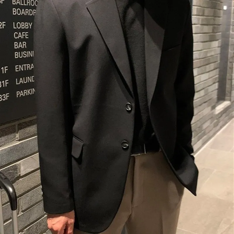 

Men's Casual Loose Bla Suit Jaet Korean Sle East Gate Trendy Autumn Faionable Single-Breasted Coat Top