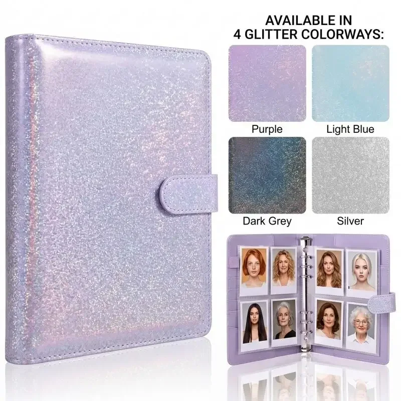 A5 Photocard Binder with 4 Pockets Sleeves Soft Leather Notebook 6 Ring Binder Loose Leaf Personal Organizer Photo Binder Book