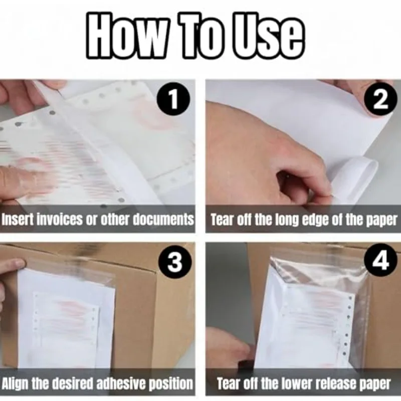 50 قطعة وثيقة لزجة عادية المغلقة محافظ البلاستيك أكياس الشحن قشر وختم دائم مقاوم للماء إرفاق الفواتير التعبئة