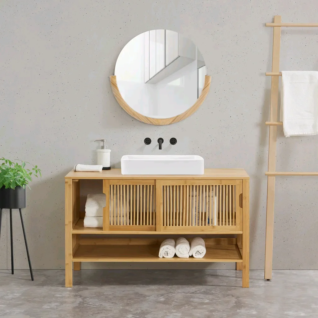 

！@Combohome Bamboo Washbasin Cabinet Non Pedestal Under Sink Storage Bamboo Sink Cabinet