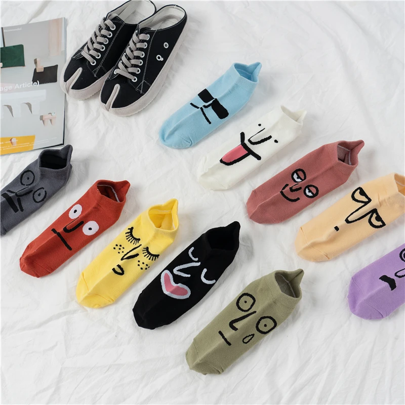 5 Pairs Funny Cartoon Graffiti Happy Summer Cute Emoticon Ankle Socks Men Women Novelty Harajuku Sokken