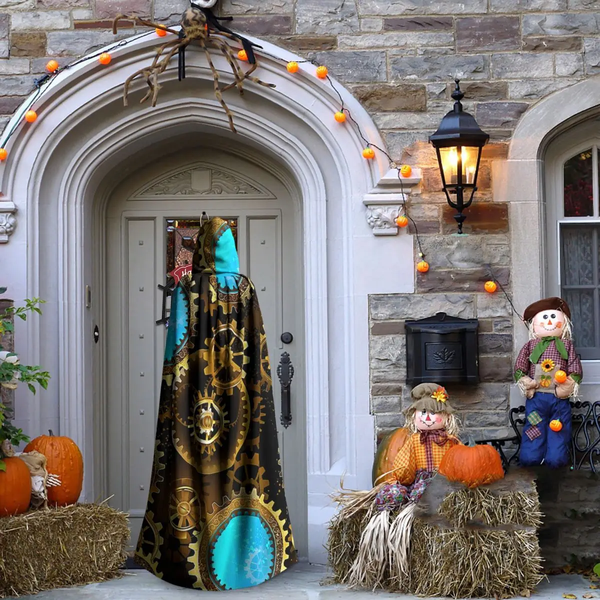 آلة ميكانيكية التروس Steampunk نمط طويل مقنع عباءة ساحرة القرون الوسطى زي تأثيري كيب هالوين معطف الكبار للجنسين