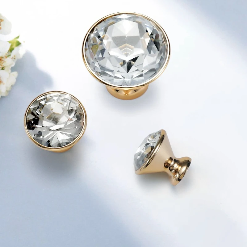 Diamond Crystal Handles Glass Knobs Cupboard Drawer Pulls Kitchen Cabinet Door Wardrobe Handle Furniture Hardware