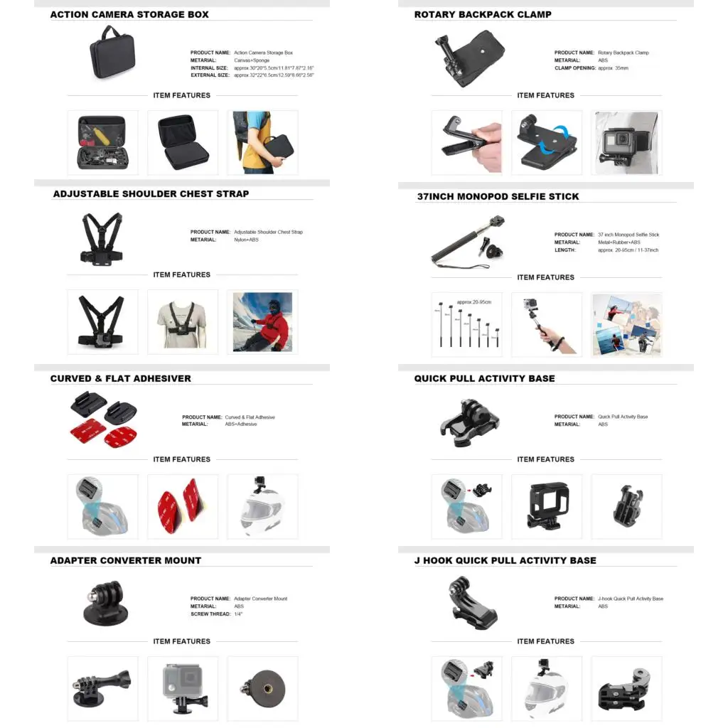 50 in 1 Action Camera Accessory Kit for GoPro Hero13 12 11/10/9/8/7/6/5 GoPro Max Fusion Insta360 AKASO DJI Osmo Action Cameras