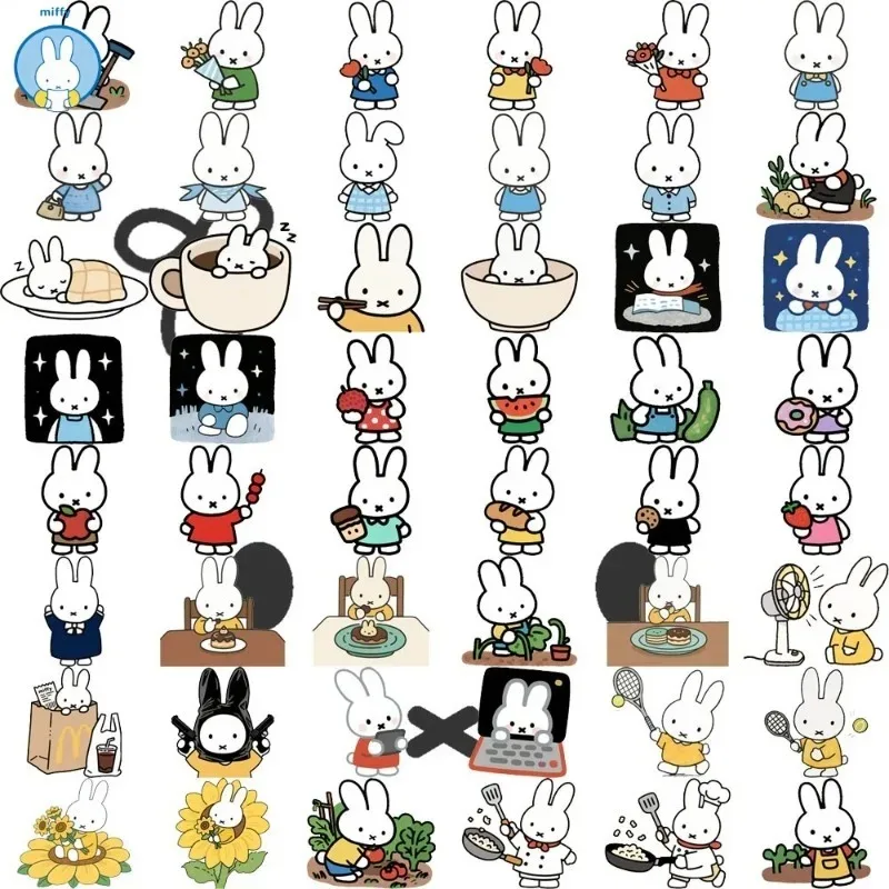 Kawaii Miffy Cute Cartoon Healing Series Baby Rabbit Cartoon Nosey Decorative Poster for Laptop Case and Travel Bag