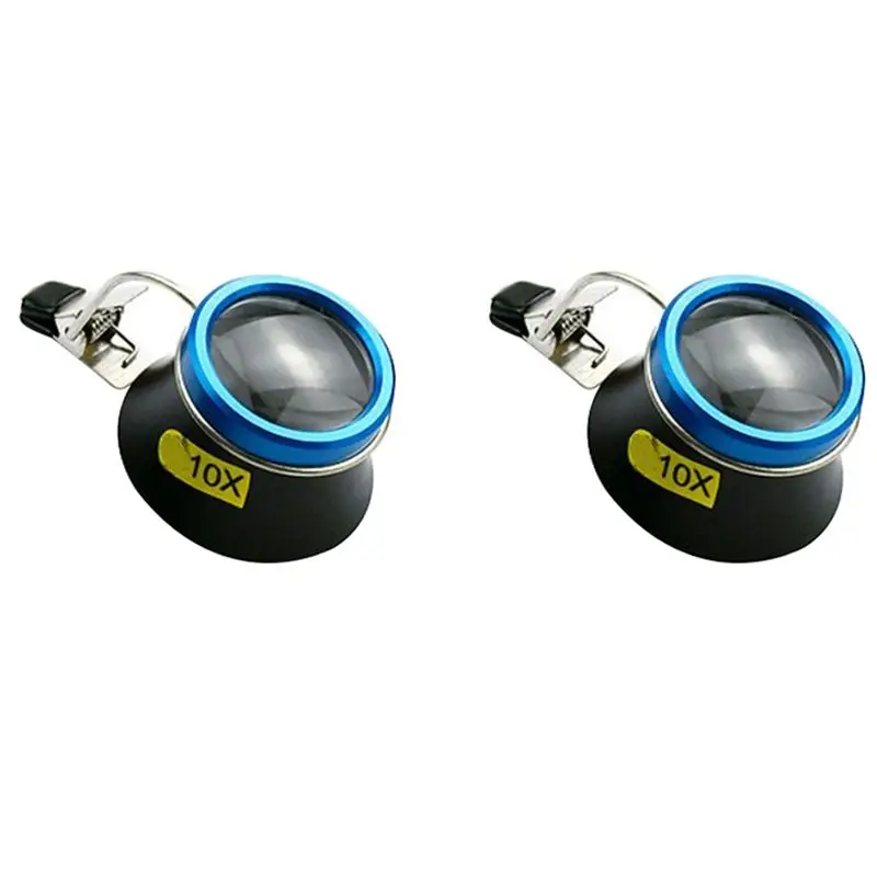 ABFU-2Pcs 10X Eyeglass Magnifier Clip-On Eye Magnifier Portable Eyepiece Craft Operator Watchmaker Repair Tool