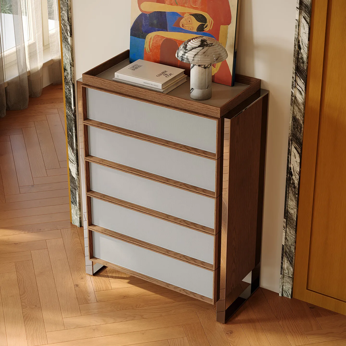 White chest of drawers Bedroom bedside locker against the wall Standing cabinet Living room against the wall Simple modern ocker