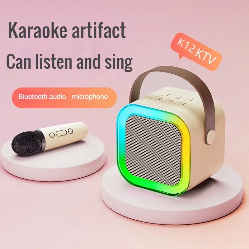 Dual Microphone Karaoke Machine Subwoofer Portable Bluetooth PA Speaker System with 2 Wireless Mic Home Family Singing Machine