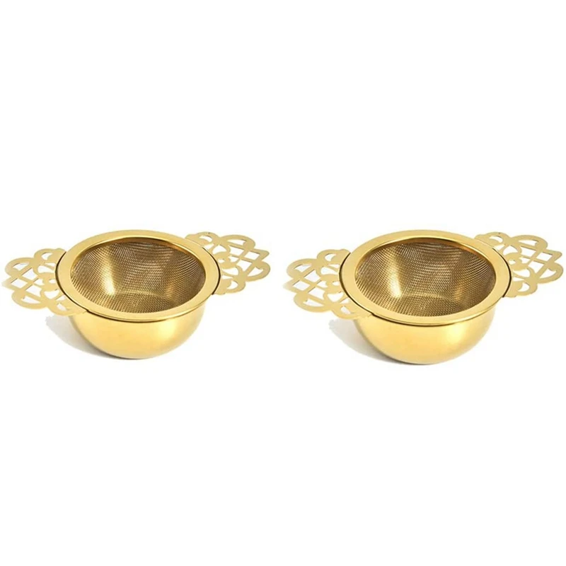 

2 Pieces Gold Empress Tea Strainers With Drip Bowls, Mesh Tea Infuser Stainless Steel Loose Leaf Tea Filter Promotion