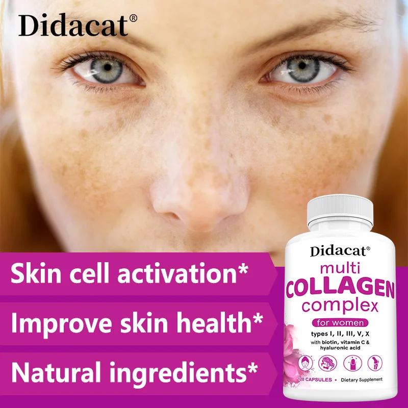 Didacat Multi-Collagen Complex - Biotin, Vitamin C, Hyaluronic Acid for Skin, Nails, Hair, Joints and Cellular Health