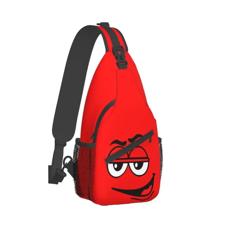 Personalized Cartoon Chocolate Red Candy Face Sling Bag for Men Cool Shoulder Crossbody Chest Backpack Travel Hiking Daypack