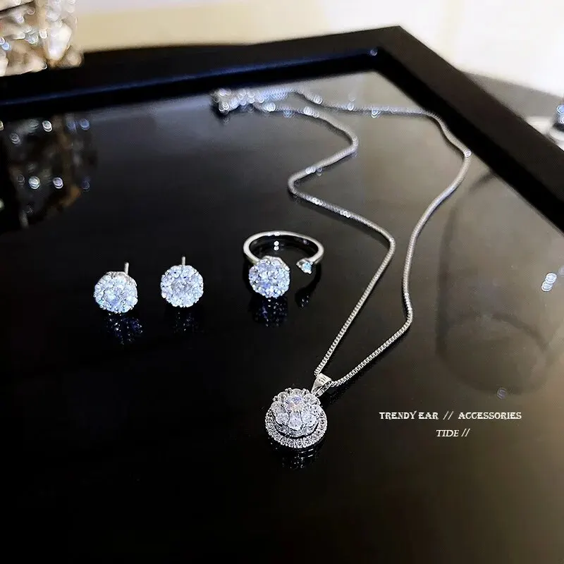 

GD Trendy Luxury Exquisite Zircon Rotatable Fidget Ring Necklace Stress Relief Earrings Spinning Stainless Steel Jewelry Fashion