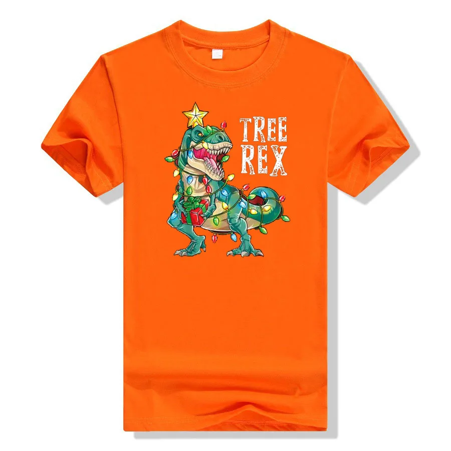 Christmas Dinosaur Tree Rex Pajamas Men Boys Xmas Lights T-Shirt Gift Cute Dino Wear Xmas Lights Graphic Tee Top Family Matching