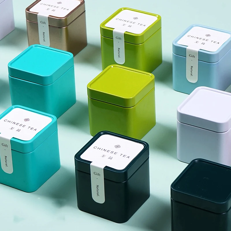 1 Pc Mini Tin Storage Box Sealed Tea Caddy Small Square Coffee Jar Tea Leaves Container Cans Small Tinplate Spices Storage Boxes