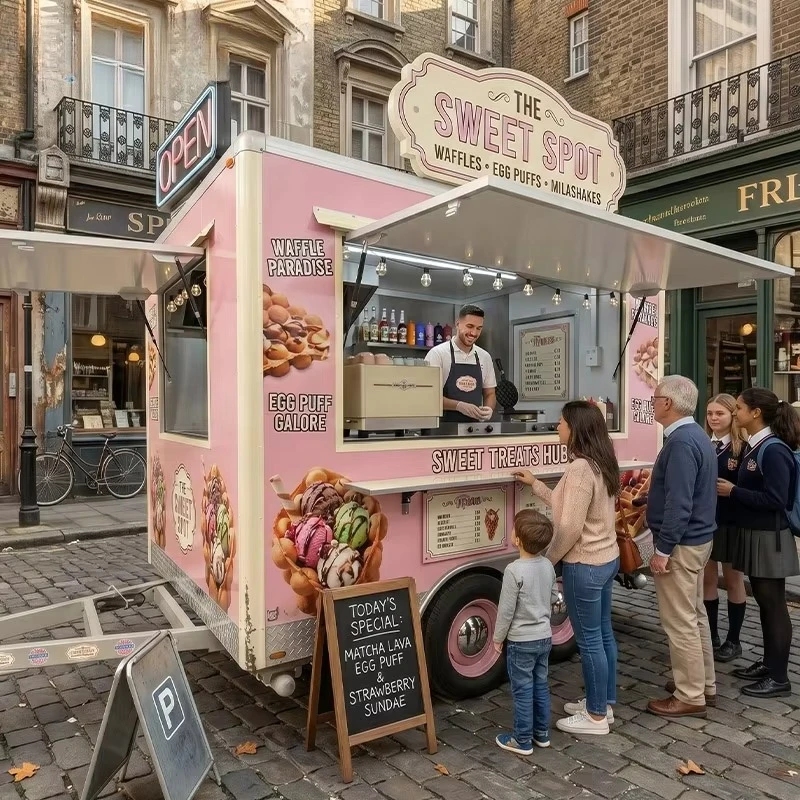 Custom Commercial Food Truck Trailer With Full Kitchen Fully Equipped Mobile Dessert Ice Cream Square Remorque Food Trailer