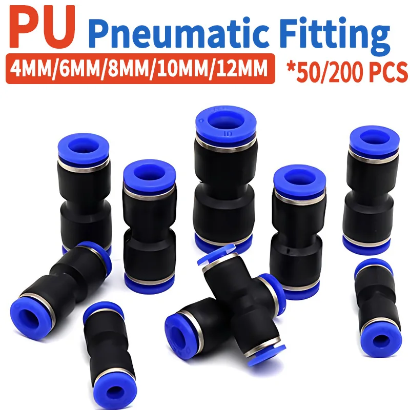 

50/200 PCS Pneumatic Fittings Plastic Connector PU 4mm 6mm to 8mm 10mm Air Water Hose Tube Push-in Straight Gas Quick Connectors