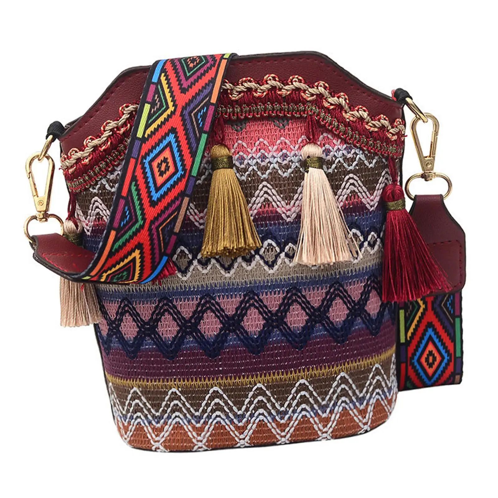 Borsa a tracolla con ricamo da donna borse a tracolla Hippie cerniera con cinturino regolabile