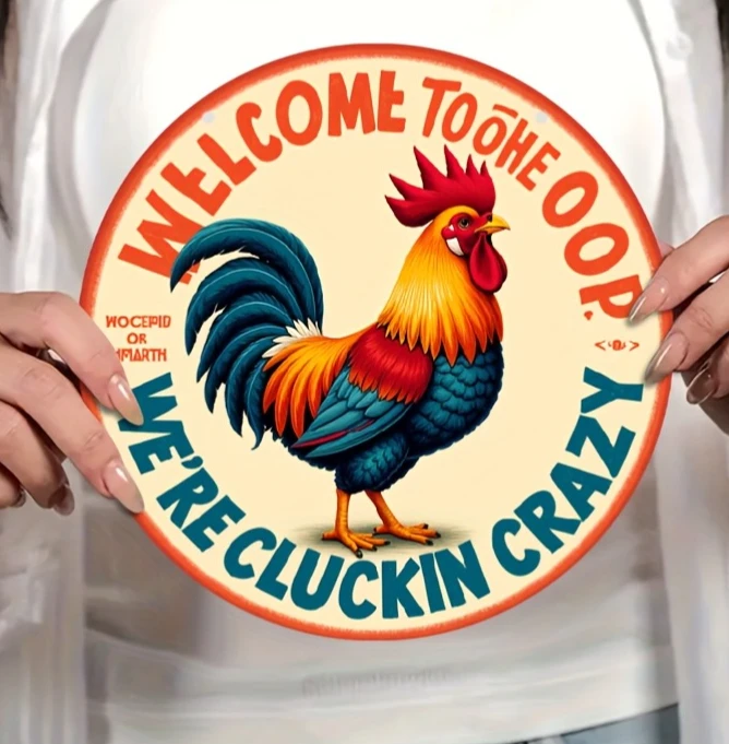 

Chicken Coop Decor - Welcome to the Chicken House Rooster Sign with Funny "Cluckin' Crazy" Phrase ，Countryside Wall Art