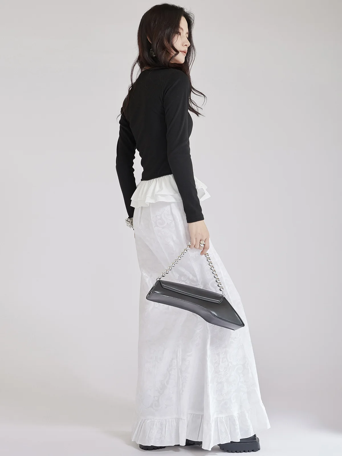 التنانير النسائية الظلام خمر نمط الجاكار ذيل السمكة القوطية الدانتيل متابعة فيكتوريا تصميم حجم كبير الشتاء الشاطئ الشيفون خمر طباعة #2