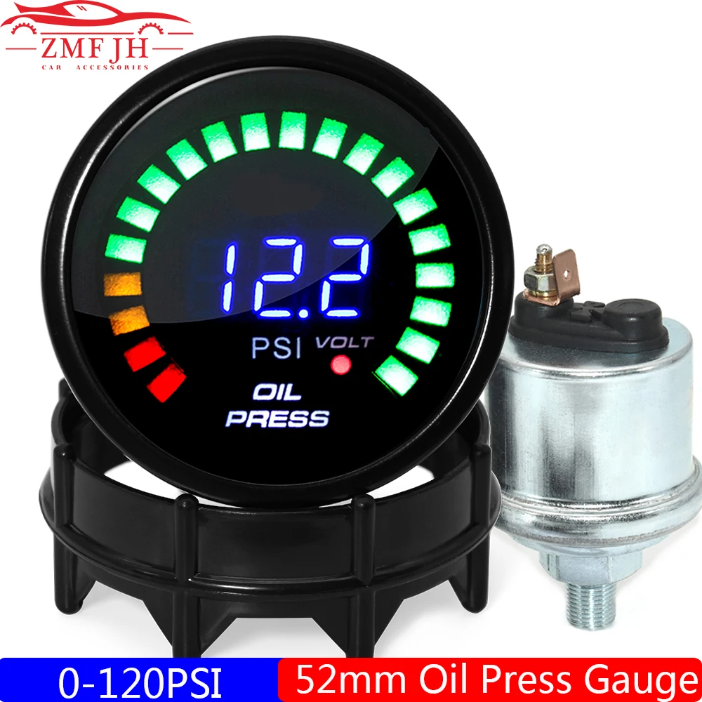 

Auto 2" 52MM Digital 0-120PSI Oil Pressure Gauge with Sensor 1/8 NPT Smoked Lens Oil Press Meter Car Gauge for Gasoline Car 12V