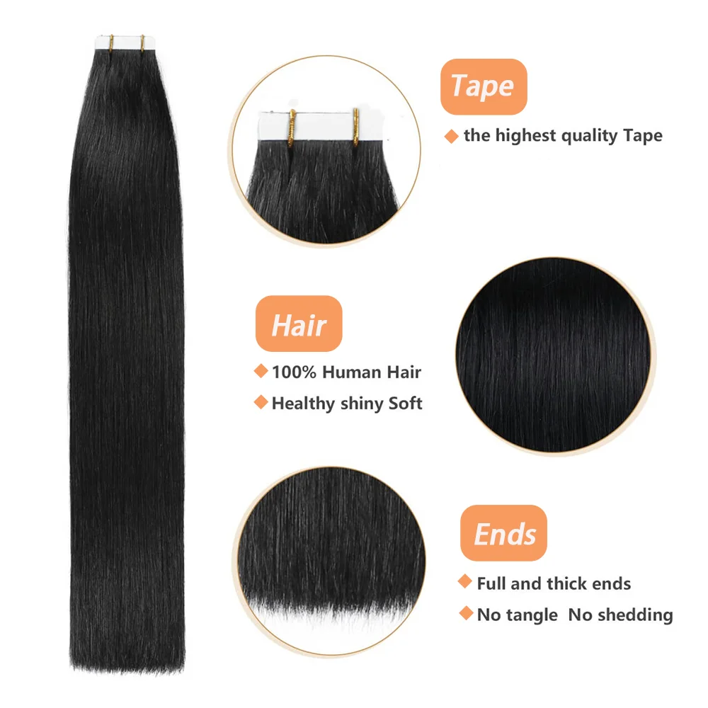 Straight Tape In Hair Extensions Human Hair Natural Color Extensions 18 20 22 Inches Hairpiece Skin Weft 100% Real Human Hair