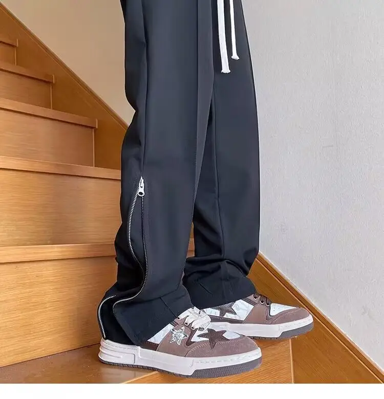 Calças com punho zip unissex primavera outono americano retro high street na moda estilo italiano calças sob medida