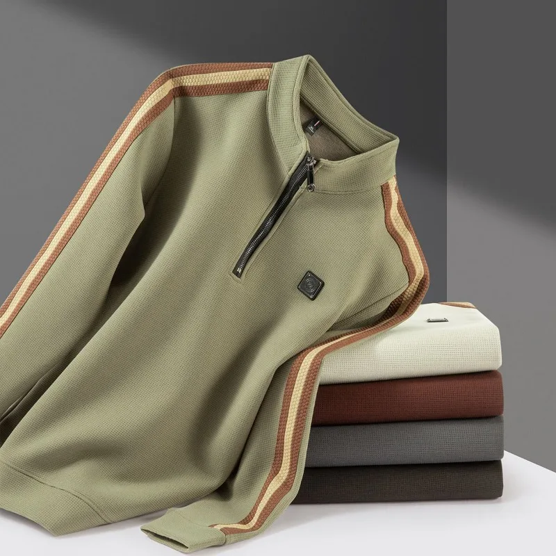 

Мужские флисовые толстовки с полумолнией и воротником-стойкой, повседневный пуловер, модные теплые толстовки высокого качества соответствующего цвета