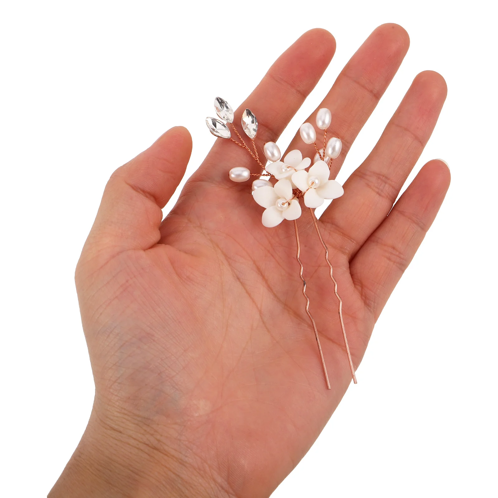 

3Pcs Bridal Headpieces: Rose Gold U Shaped Hairpins with Flower Design for Wedding Prom Hanfu Hair Styling Decorative Hair