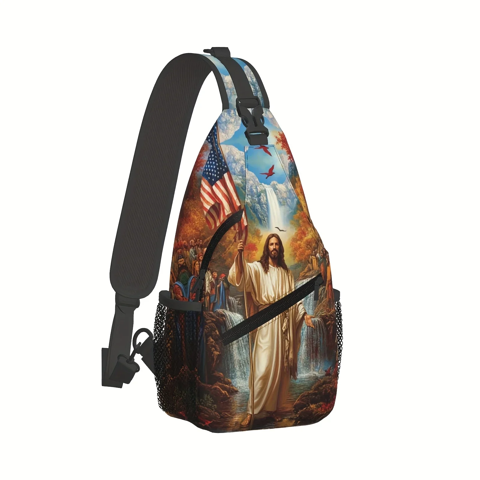 Crossbody Chest Bag Hiking God Bless America Shoulder Bag Folding Large Capacity Fashion Durable Can Be Used For Shopping