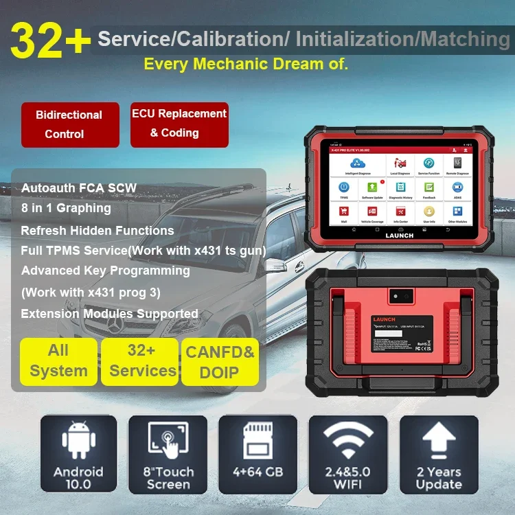 LAUNCH X431 V+ PRO 4.0 2024 Elite Scan Tool, 10.1 Inch 12v SDK Universal Computer for Car Universal Scanner Heavy Machine 9v