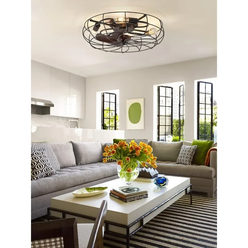 23 inch cage ceiling fan with light, embedded low profile ceiling fan with remote control, no leaf ceiling fan in farmhouse