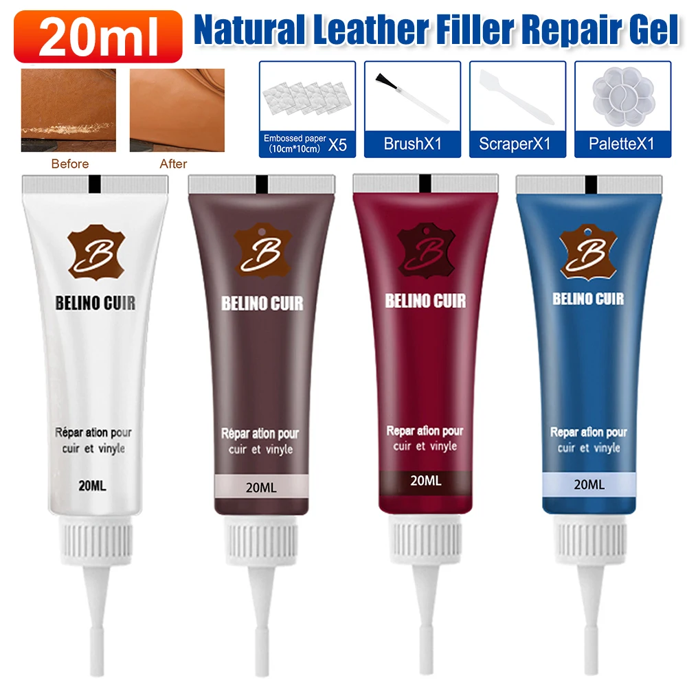 20ml Leather Filler Repair Gel Car Seat Sofa Coats Holes Scratch Cracks Complementary Refurbishing Cream Paste for Wash & Mainte