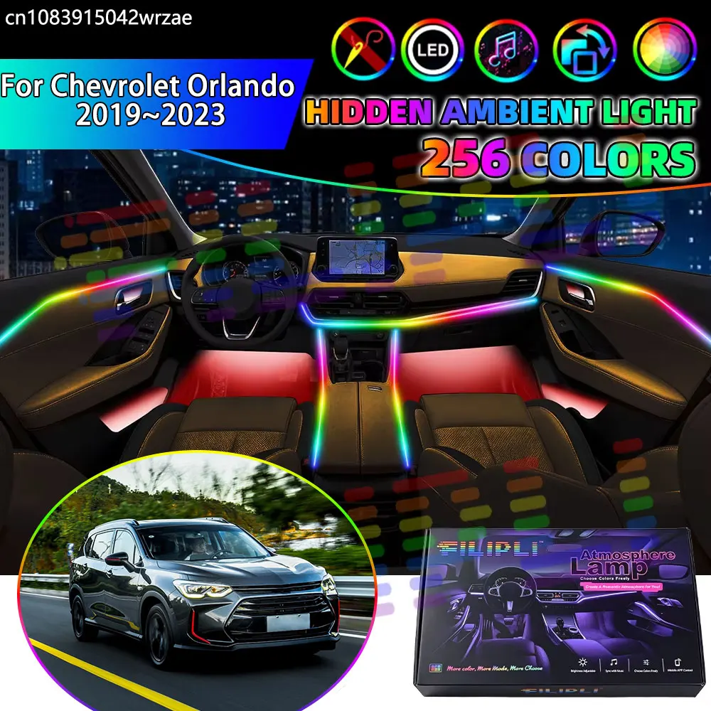 For Chevrolet Orlando 2019~2023 MK2 2020 RGB Car Interior Ambient Lights Strips Breathing Lighting Kit App Control LED strips
