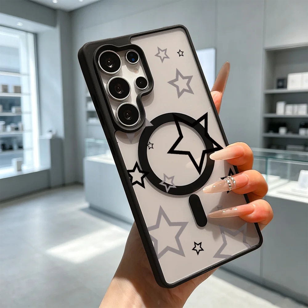 Star Outlines Magnetic Clear Back Cover For Samsung Galaxy S26 S25 S24 S23 S22 Ultra FE A17 A37 A57 Protective Case