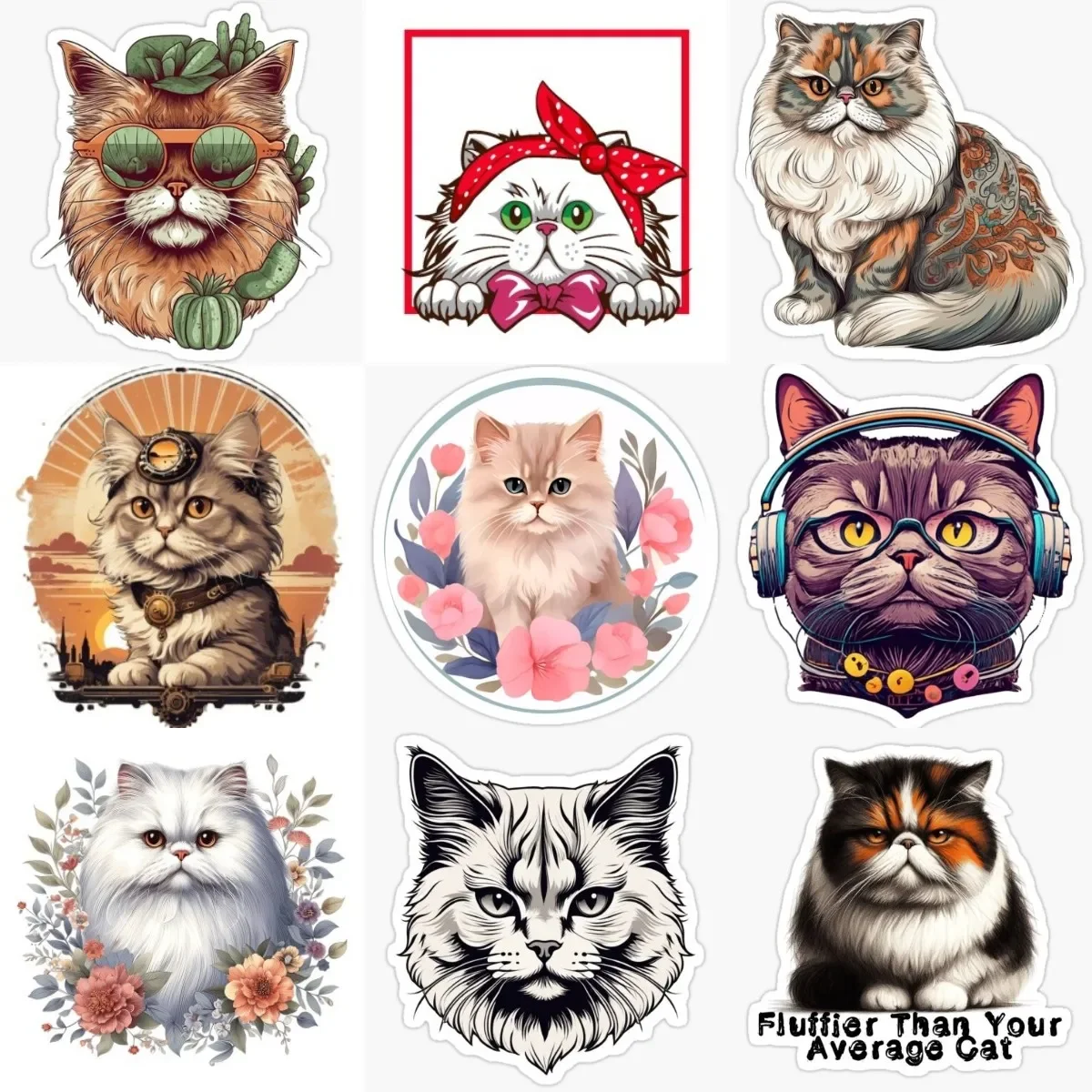 

Cute Persian Cat Pets Creative PVC Waterproof Sticker for Decorate Room Wall Window Car Bicycle Van Helmet Decal Accessories