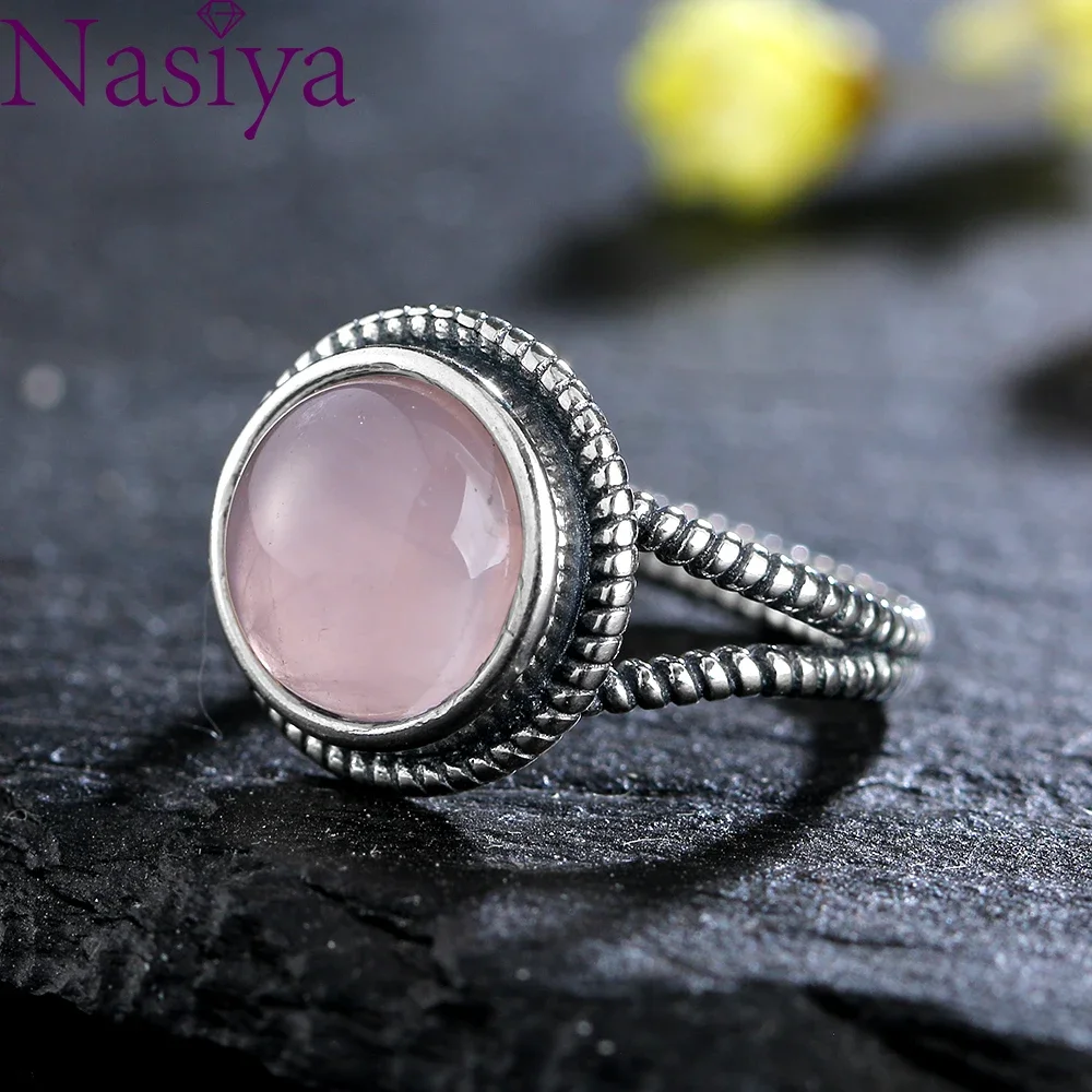 Natural Rose Quartz Rings Silver Ring for Women Girls Cute Romantic Fine Jewelry Wedding Anniversary Gift Wholesale