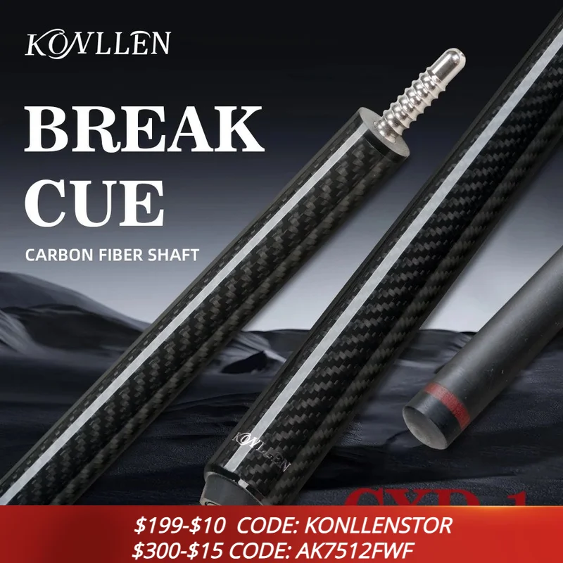 

KONLLEN Break cue Pool cue Stick Carbon Fiber Shaft 13mm Tip Punch Cue 1/2 spint 58" Stick Billiard Cues