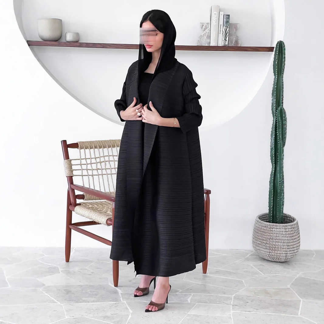 Miyake 2025 Pakaian Wanita Baru Musim Semi dan Musim Panas Jubah Berlipat Gaun Jubah Jaket Kardigan Fashion Longgar Lengan Sembilan Perempat