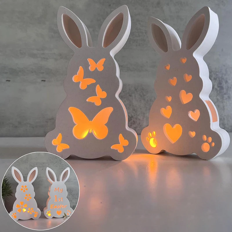 3D Easter Bunny Shape Atmosphere Light Decoration Silicone Mold Hollow Butterfly Heart Rabbit Decoration Plaster Drop Glue Mold