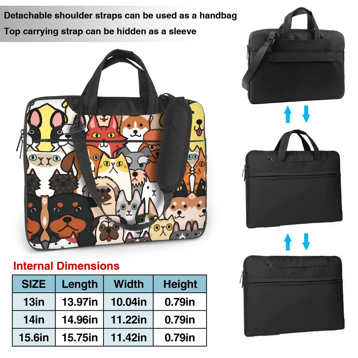 Laptop Bag Cute Doodle Dogs Cats Faces Waterproof Notebook Pouch Animal For Macbook Air HP Huawei 13 14 15 Print Computer Bag