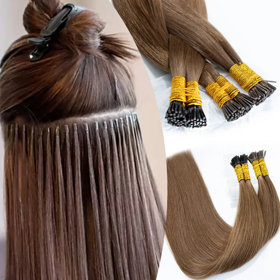 Straight I Tip Hair Extensions 100% Human Hair 50pcs/ Set Natural Hair Extensions Keratin Capsule Brown Blonde Color 30 Inch