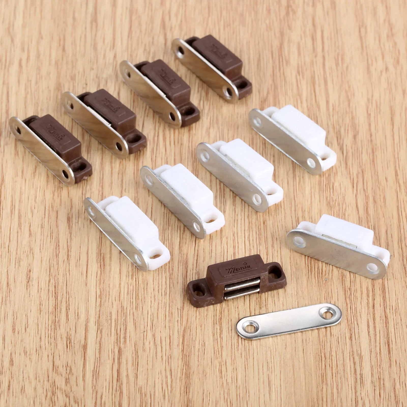 5pcs/lot Magnetic Catches w/screws Small Metal Cabinet Door Cupboard Preventing Protecting 27mmx10mm White/Brown Mini Stopper